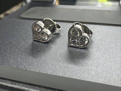 Tiffany Co Ladies Diamond Heart Platinum Studs 0.36ctw No Box Or Dust Bag - Picture 4 of 13