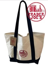 Trader Joe’s Bag Canvas Reusable Heavy Cotton Basic Style Shopping Navy Large