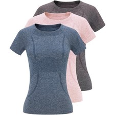 3 Pack Seamless Workout Shirts for Women - Moisture Wicking Quick-Dry Active ...