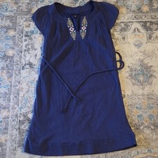 Tommy Hilfiger Blue Embroidered Belted Cotton Shift Dress XS Cap Sleeve