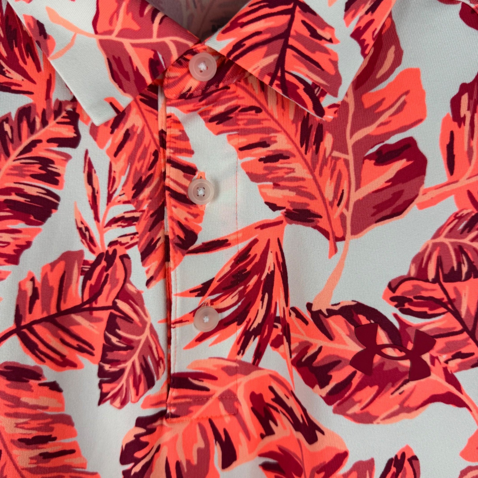 Under Armour Playoff Polo Golf Shirt Men's M Orange Tropical Leaf Loose Fit thumbnail 3