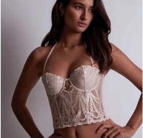 Elie Saab x Aubade 32C My Desire Tan Bustier Lace Bra With Underwire Support