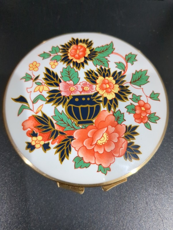 Vintage Gold Tone, Flower Enamel Double Mirror Compact, Stratton England