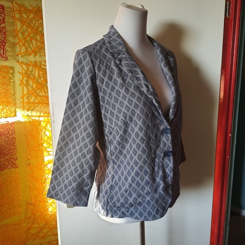 Hellblauer gemusterter Blazer Baumwolle Rautenprint Diamant-Muster, Pure, Gr 44 - Bild 5 von 12