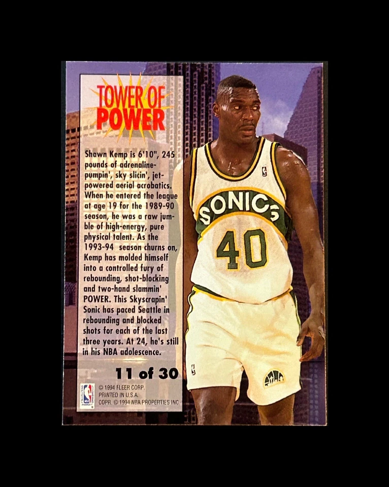 1993-94 Fleer Shawn Kemp #11 Tower Of Power Flawless Insert POP 3 Ships Fast🔥 - Image 2 of 3