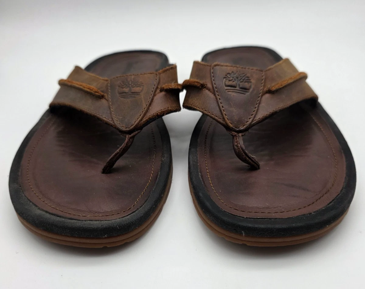 Timberland Men's Flip Flop Sandals Brown Leather, Size 11