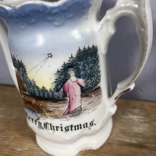 Antique German Merry Christmas Mini Teapot Angel Star Horse c1900 Textured 5” - Picture 3 of 20
