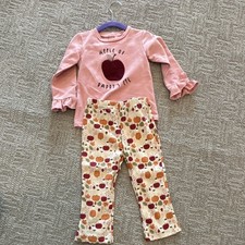 chick pea 2 Piece Pink & Multicolor Apple Long Sleeve Shirt & Pants Set 24M