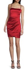 Honey and Rosie Bright Rose Square Neckline Faux Wrap Silhouette Satin Dress M