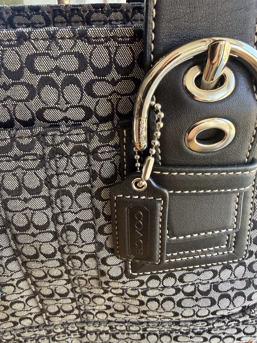 Coach Soho Signature Tote F12310 Black White Jacquard NWT Silver