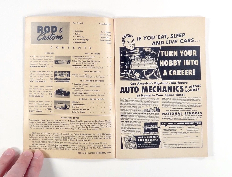 1955 Dec ROD & CUSTOM Hot Rods GEORGE BARRIS Aerodynamics BONNEVILLE FLATS more - Image 3 of 4