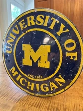 University of Michigan Wolverines 12" Round Metal Embossed Sign Gym Garage