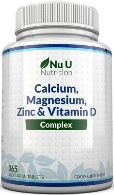 NU U NUTRITION Calcium Magnesium Zinc Vitamin D 365 Tablets | Bone, Muscle & Immune Support UK