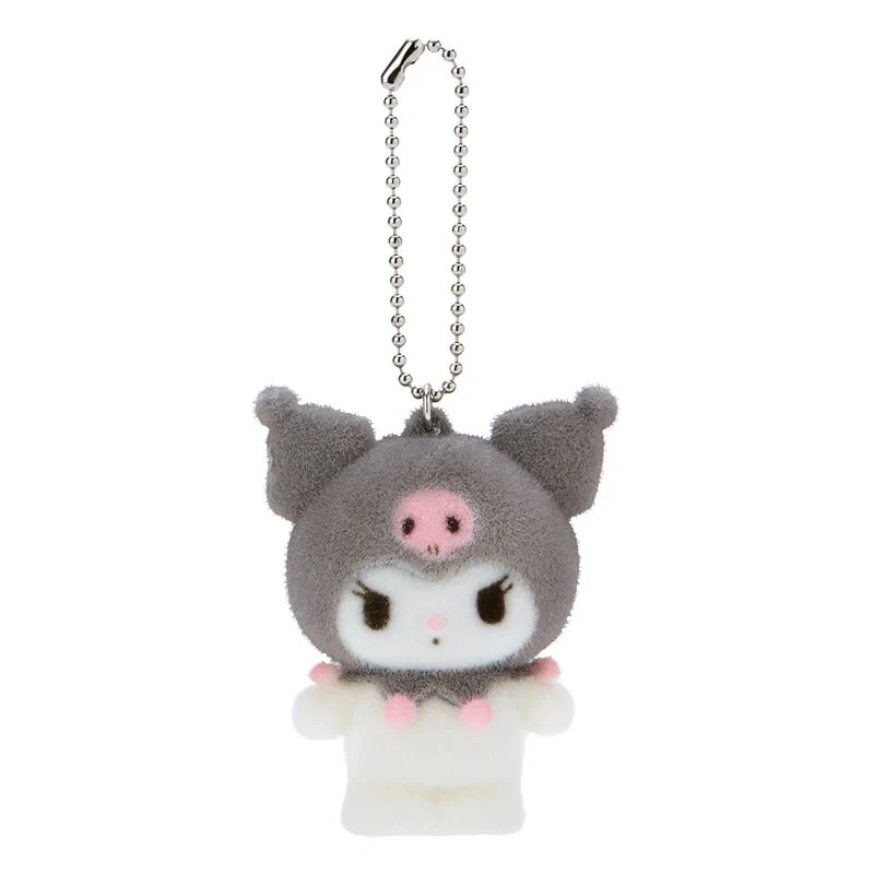 Japan Sanrio Kuromi Plush Doll Flocked Mascot Holder Key Chain