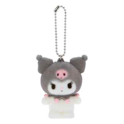 Japan Sanrio Kuromi Plush Doll Flocked Mascot Holder Key Chain