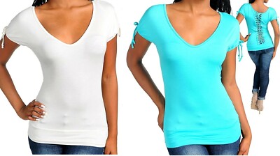 Crochet Applique Back Cap Sleeve Jersey Blouse Top