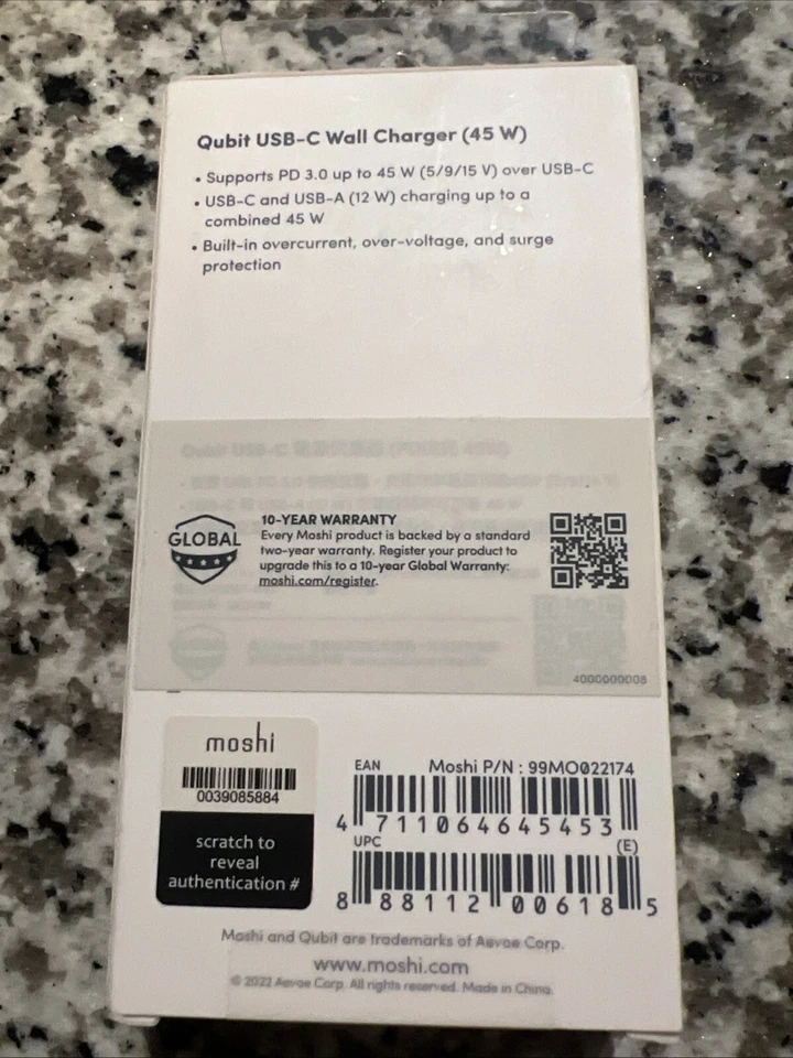 Cargador rápido de pared Moshi 45W doble USB-C USB-A para iPhone iPad Android Foto 3 de 4