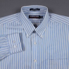 Kirkland Men's No-Iron Button-Up Long Sleeve Shirt Blue Yellow Stripe Size 16-33