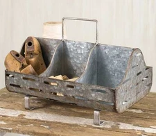 New Primitive Farmhouse Chic Metal FEED TROUGH Divided Tote Caddy Basket Holder