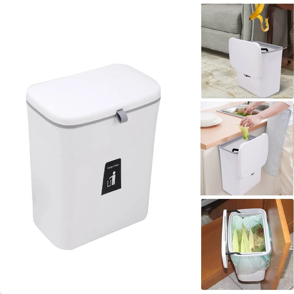 Hanging Trash Can for Kitchen Cabinet Door with Lid Small Under Sink Garbage  Can