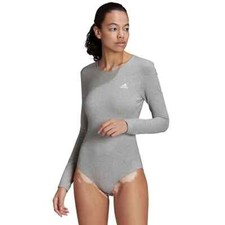 NWT Adidas Womens Studio Body Suit Bodysuit Athletic Workout S M L XL Gray Shirt