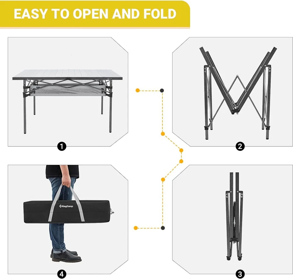 KingCamp Camping Table Aluminum Black/Siver_53.5"×27.5" With Storage Layer - Image 4 of 4