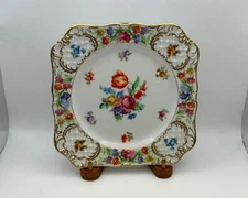 Schumann Bavaria EMPRESS DRESDEN FLOWERS Orange Tulip Square Luncheon Plate