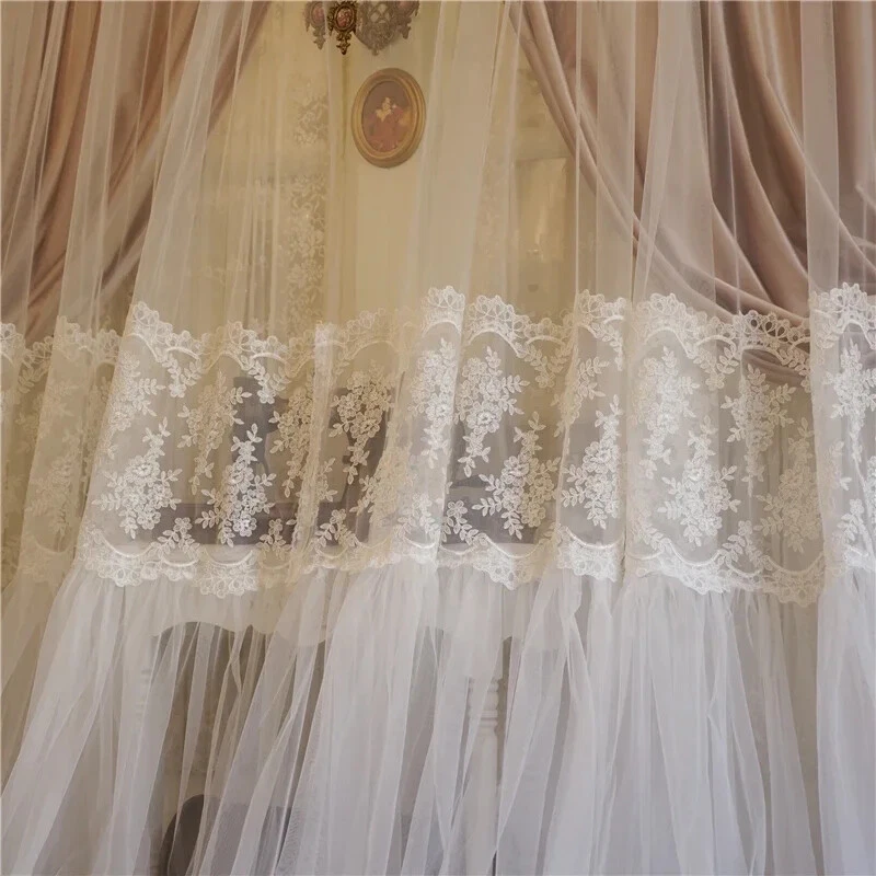 Retro French Curtains for Living Room Bedroom Lace Double-layer Window Drapes - Image 3 of 4