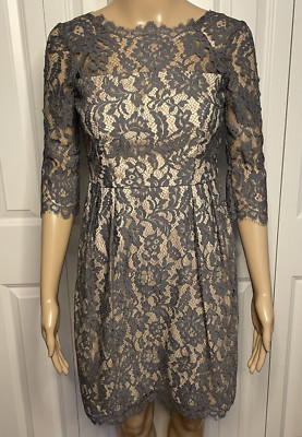 Milly of New York Size 0 Smoky Gray Floral Lace Pleated Lined Short Stella Dress