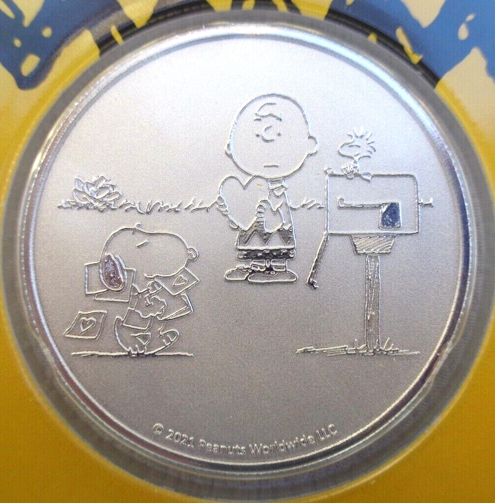 1 oz. Peanuts Snoopy & Charlie Brown VALENTINE round .999 silver IN CARD