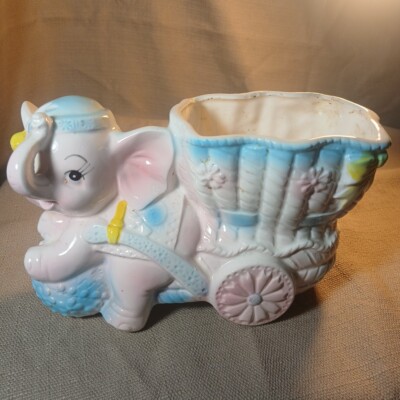 Vintage Relpo Ceramic Elephant Planter #1900 Pastel Nursery Kitschy Retro