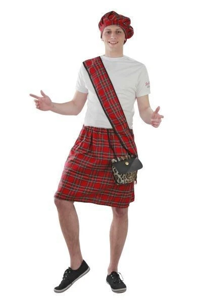 FOXXEO Schotten Kostüm Set Schottenkostüm Kilt Kelten Rock Herrenkostüm rot Gr. M - XXL