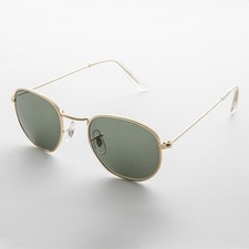 Round Squared Edge Vintage Sunglasses with Glass Lens Gold Frame - Brody