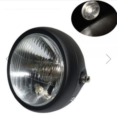 Custom Cafe Racer Scheinwerfer Schwarz mit klarem Glass