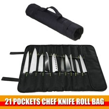 Chef's Knife Roll Bag 21 Pockets Holds 20 Knives, Meat Cleaver and Kitchen Tools