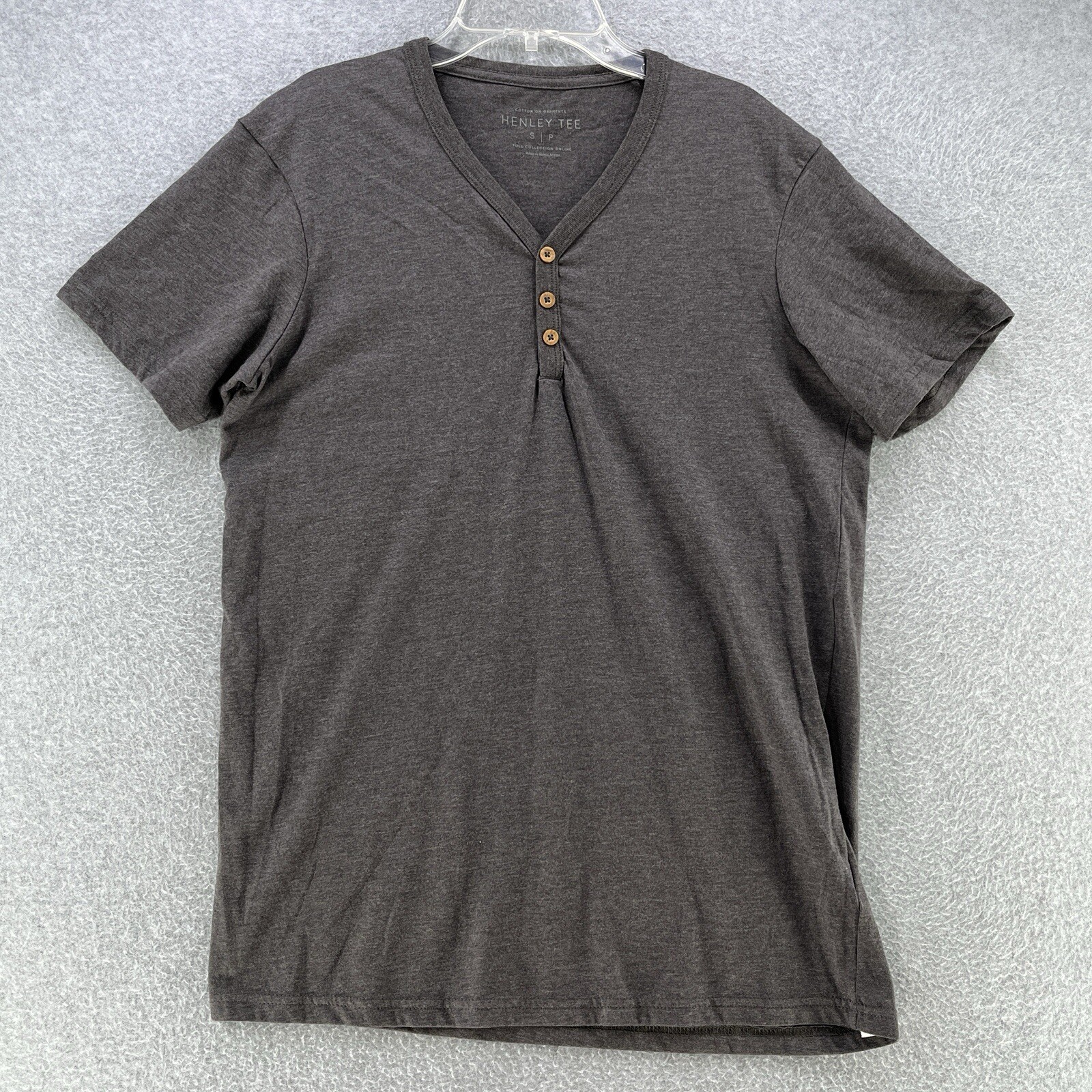 ALTRA T shirt Henley da uomo cotone su piccola S grigio manica corta collo a V camicia slim aderente