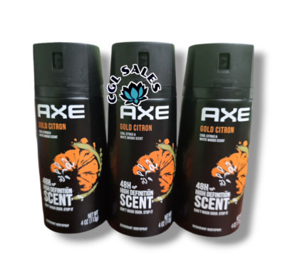 6PK Axe Gold Citron Deodorant Body Spray Cool Citrus White Woods - 4 oz