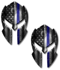 Thin Blue Line Spartan Helmet Decal Sticker USA Truck Police Officer Molon Labe
