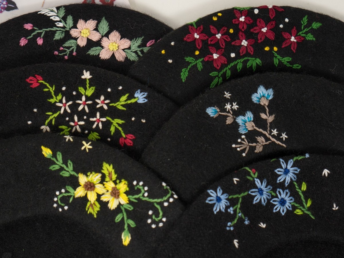 Black Floral Embroidered sheer beret Embroidered Berets! (READY TO SHIP) – CLAMMY HEART main image 3
