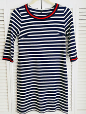 Talbots Dress Black White Stripe Red Detail Knee Length 3/4 Sleeve Womens M