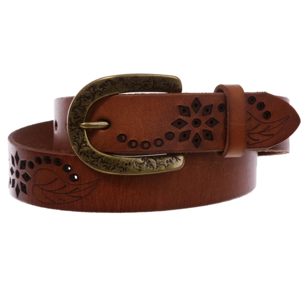 Cowhide Full Grain Soft Leather Belt Snap On Floral Embossed Vintage Cowhide Full Grain Leather  main image 3