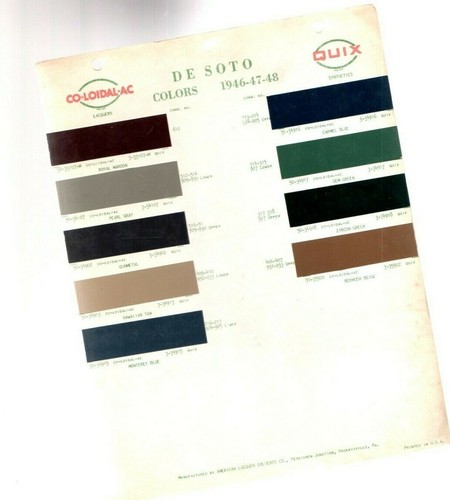 1946/1947/1948 DeSOTO Color Chip Paint Sample Brochure / Chart: De Soto
