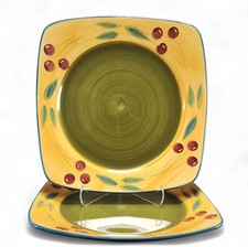 2 Maxam Sonoma Square Dinner Plates Modern Rustic Tuscan Yellow Green 10 3/8"