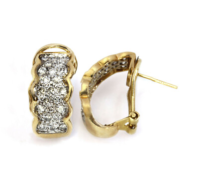 Breite Omega Halbcreolen 1 kt natürlicher Diamant 14 kt Gelbgold 19 mm
