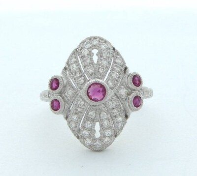 PLATINUM DIAMOND RUBY FILIGREE RING NATURAL EARTH MINED