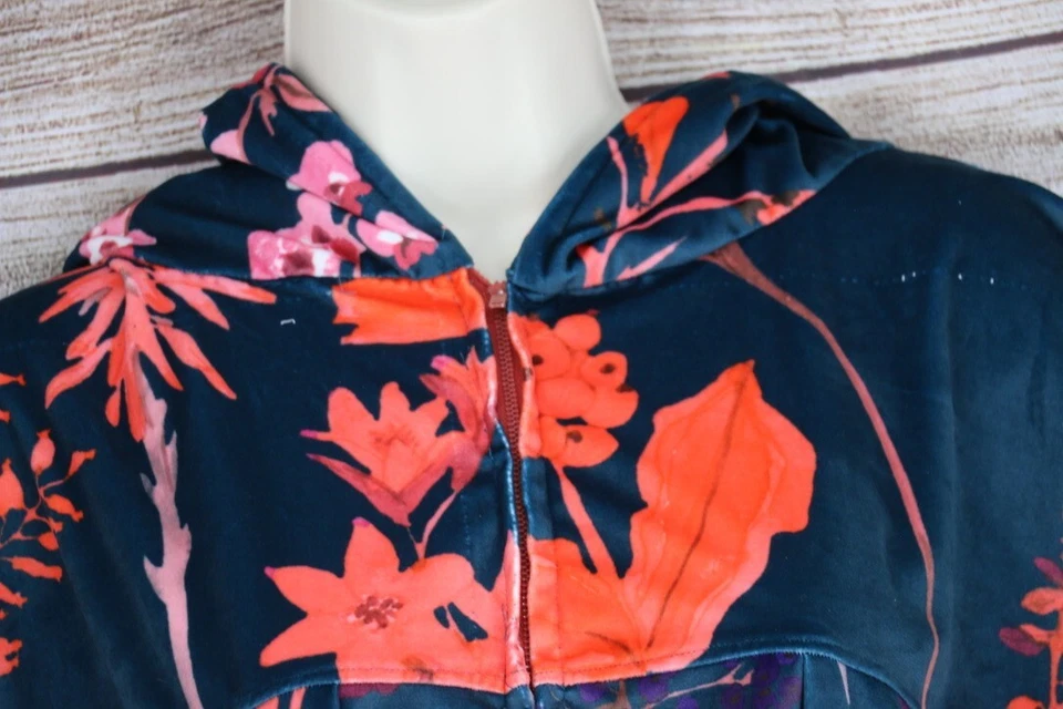 Bata de terciopelo floral vintage para mujer talla L/XL media cremallera azul rosa Foto 2 de 4