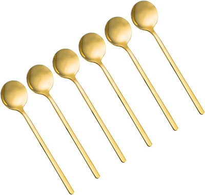 Pack of 6, Gold Plated Stainless Steel Espresso Spoons, Mini Teaspoons Set for C