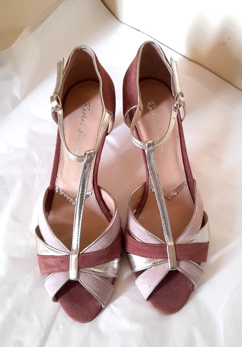 Rachel Simpson MAYA Suede Gold Leather Heels Shoes 39 UK 6 NWB