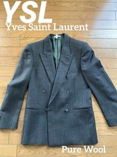 N/M Suit Jacket Yves Saint Laurent Double Breasted Mens Blazer Pinstripe Gray