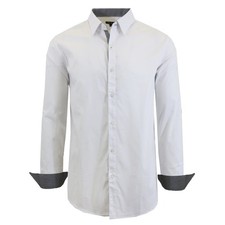 GALAXY BY HARVIC MEN'S LONG SLEEVE SLIM-FIT SOLID DRESS SHIRTS - SIZE M - WHITE